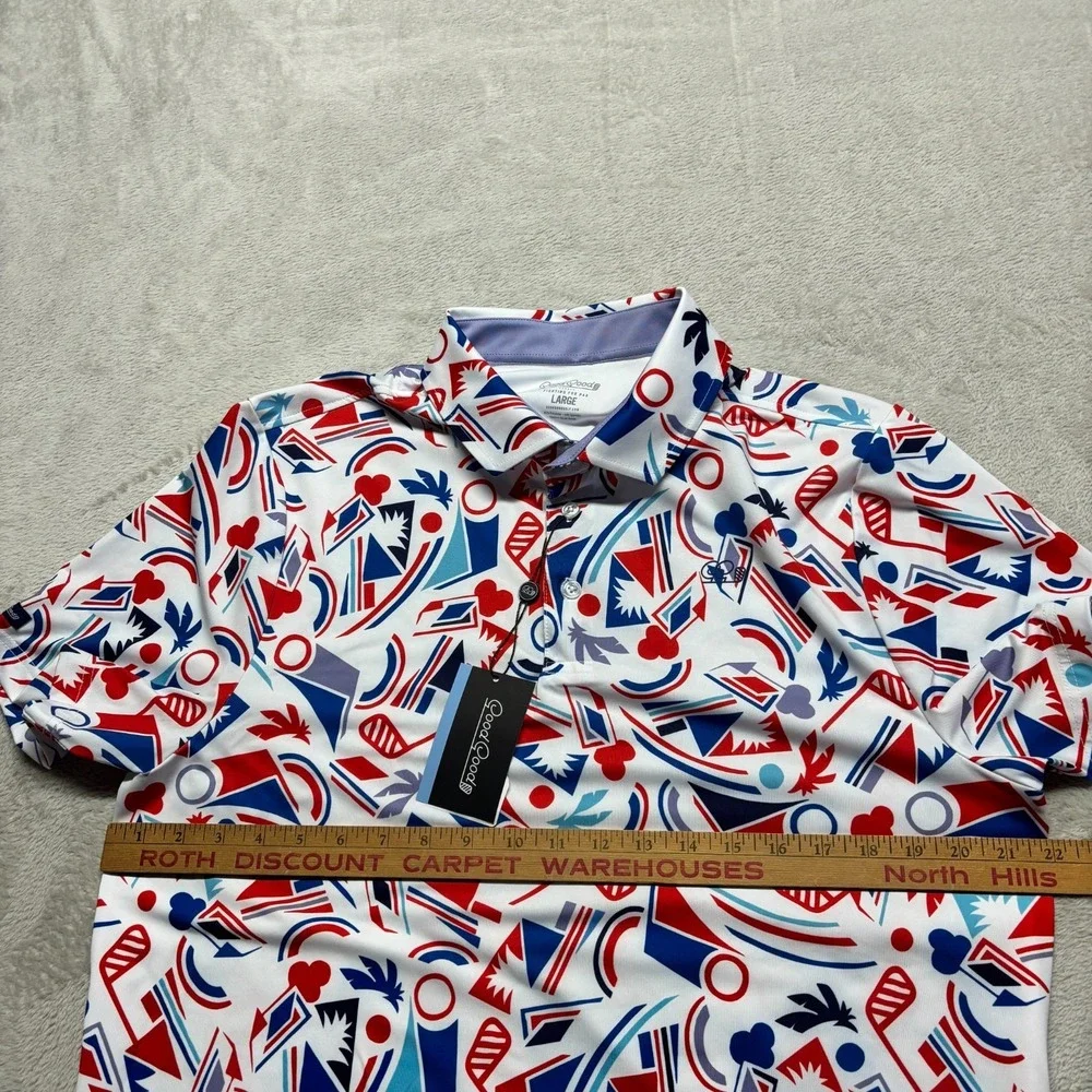 NEW Good Good Shirt Proud & True Polo Mens L Geometric White Print Golf Tropical